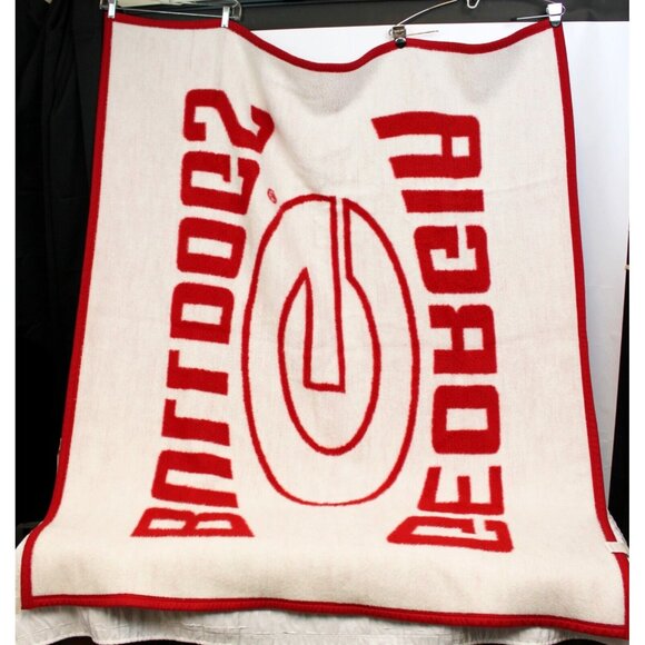 Biederlack Georgia Bulldog Plush Throw Blanket Ga UGA Red White Reversible - Picture 3 of 6